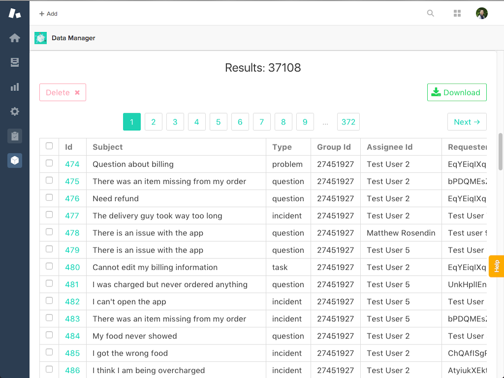 Data Manager App Integration with Zendesk Support